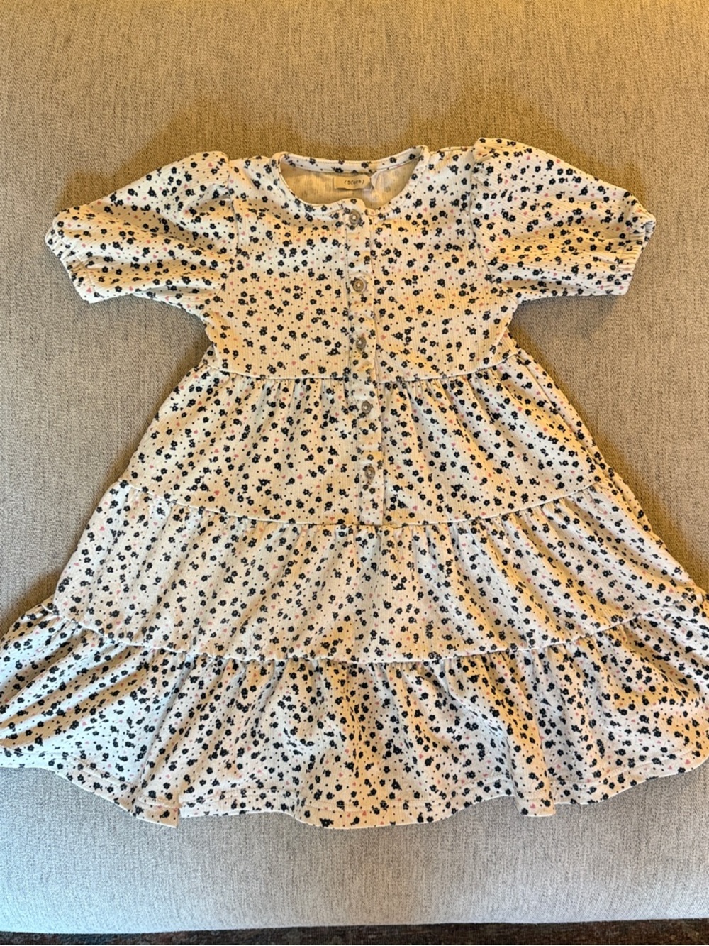 SFERRA Cream and Navy Floral Tiered Cotton Dress